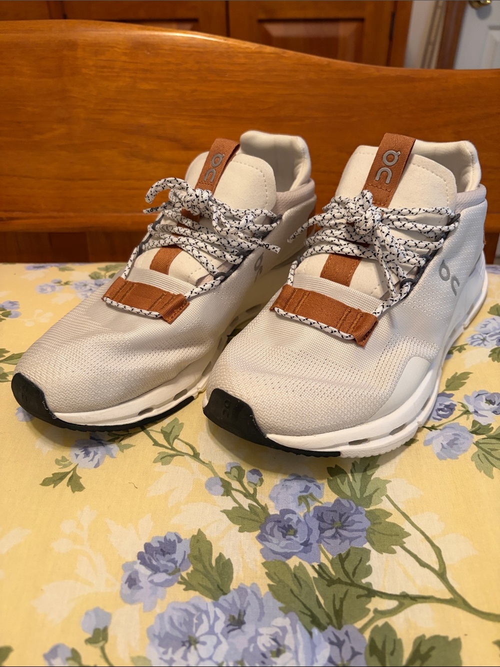 On Running Women’s Cloud Nova  Sneakers in White with Tan Accents
